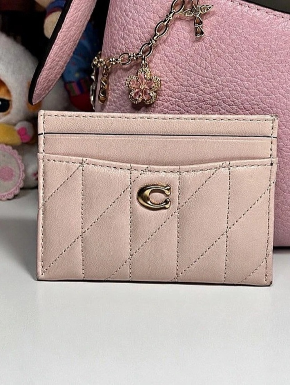 coach essential quilted card case blush